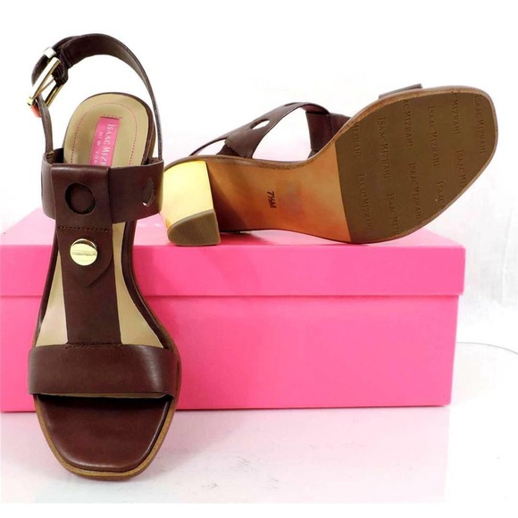Isaac Mizrahi Sasha Metallic Heels Ankle Strap Sandal Studs Brown Size 7.5 - Picture 8 of 8